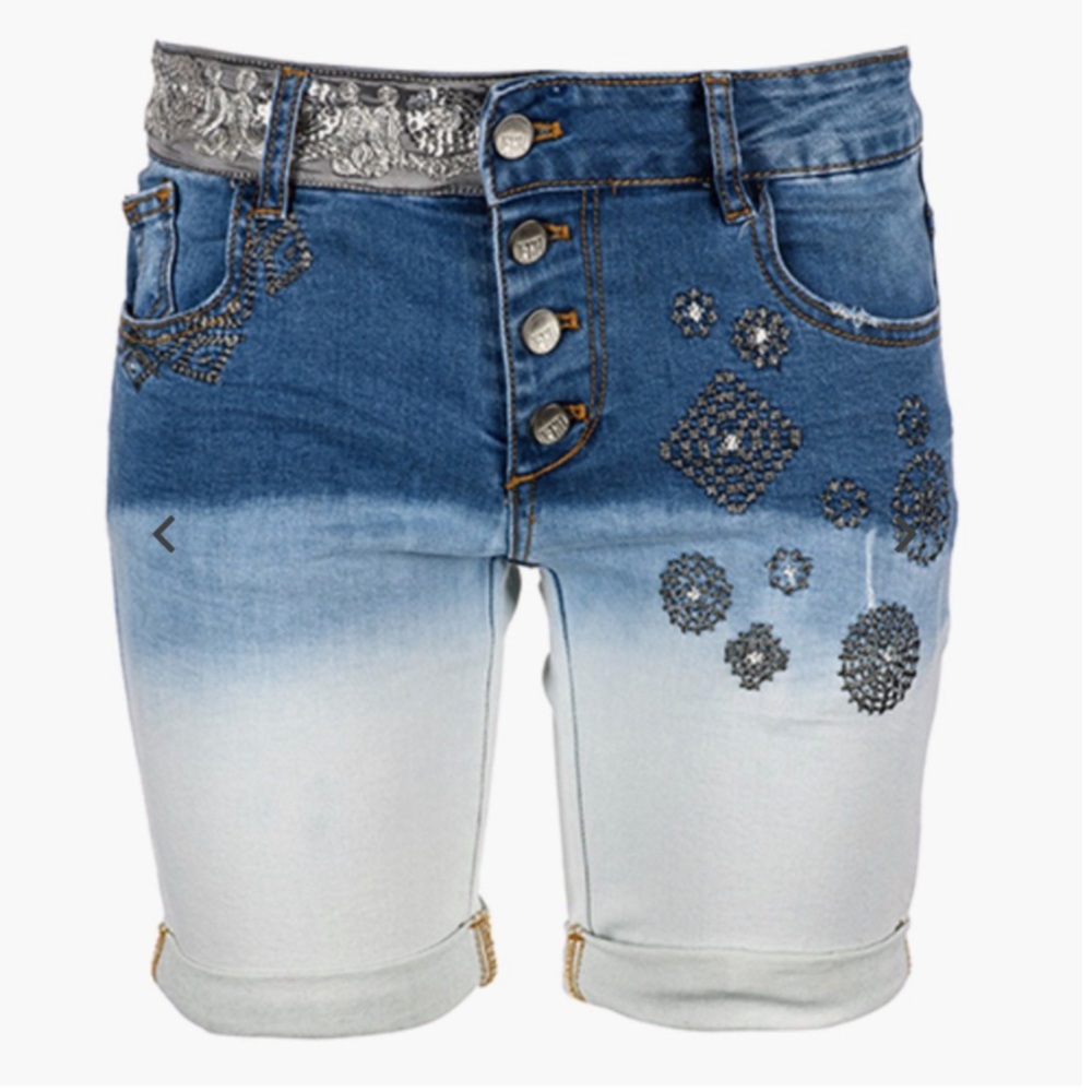 Desigual Woman Denim Jean Shorts Embellished Denim Shorts - Distressed Size 30